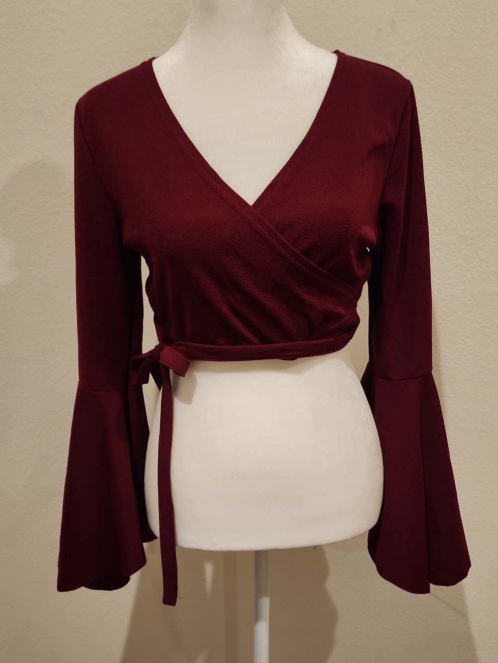 Shein Women's Crop Top - Burgundy Bell Sleeve